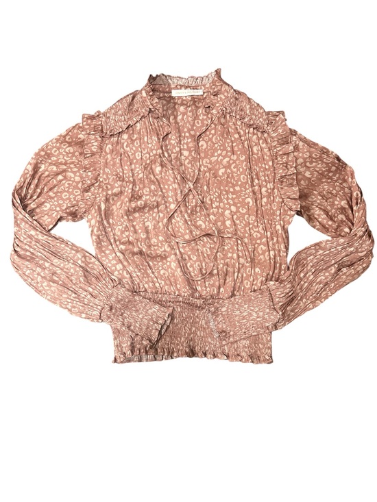 Pookie & Sebastian Tops - Pookie & Sebastian Ruffled Tie-Neck Blouse in Dusty Rose Animal Print sz M